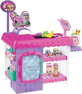 Disney Junior Minnie Mouse Marvelous Market, Pretend Play Cash Register with Realistic Sounds, 38 Play Food Pieces and Accessories, Kids Toys for Ages 3 Up by Just Play