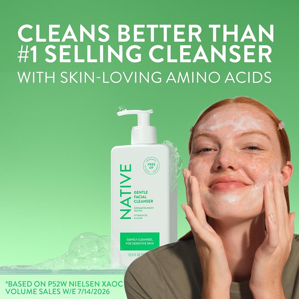 Native Gentle Face Wash for Sensitive Skin, Vitamin B3 + Aloe, 12.5 fl oz - Personal Care