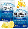 Omega 3 Fish Oil 4200mg, Triple Strength 1200mg EPA & 900mg DHA, Wild Caught Norwegian Fish, Enteric Coated, No Fishy Burps, Lemon Flavor, Supports Heart, Brain & Joint Health, 240 Softgels, 2 Pack