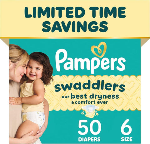 Pampers Swaddlers Diapers, Size 6 (23-44 lbs), , Hypoallergenic, Absorbent, Keeps Baby Dry and Comfortable, Skin Safe Disposable Baby Diaper