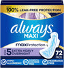 Always Maxi Overnight Pads with Wings, Size 5, Extra Heavy Overnight, Unscented, 72 Count  - Image 1