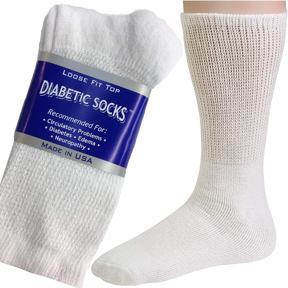 6 Pair of men's White Diabetic Crew Socks 10-13 Size Made in USA - Personal Care