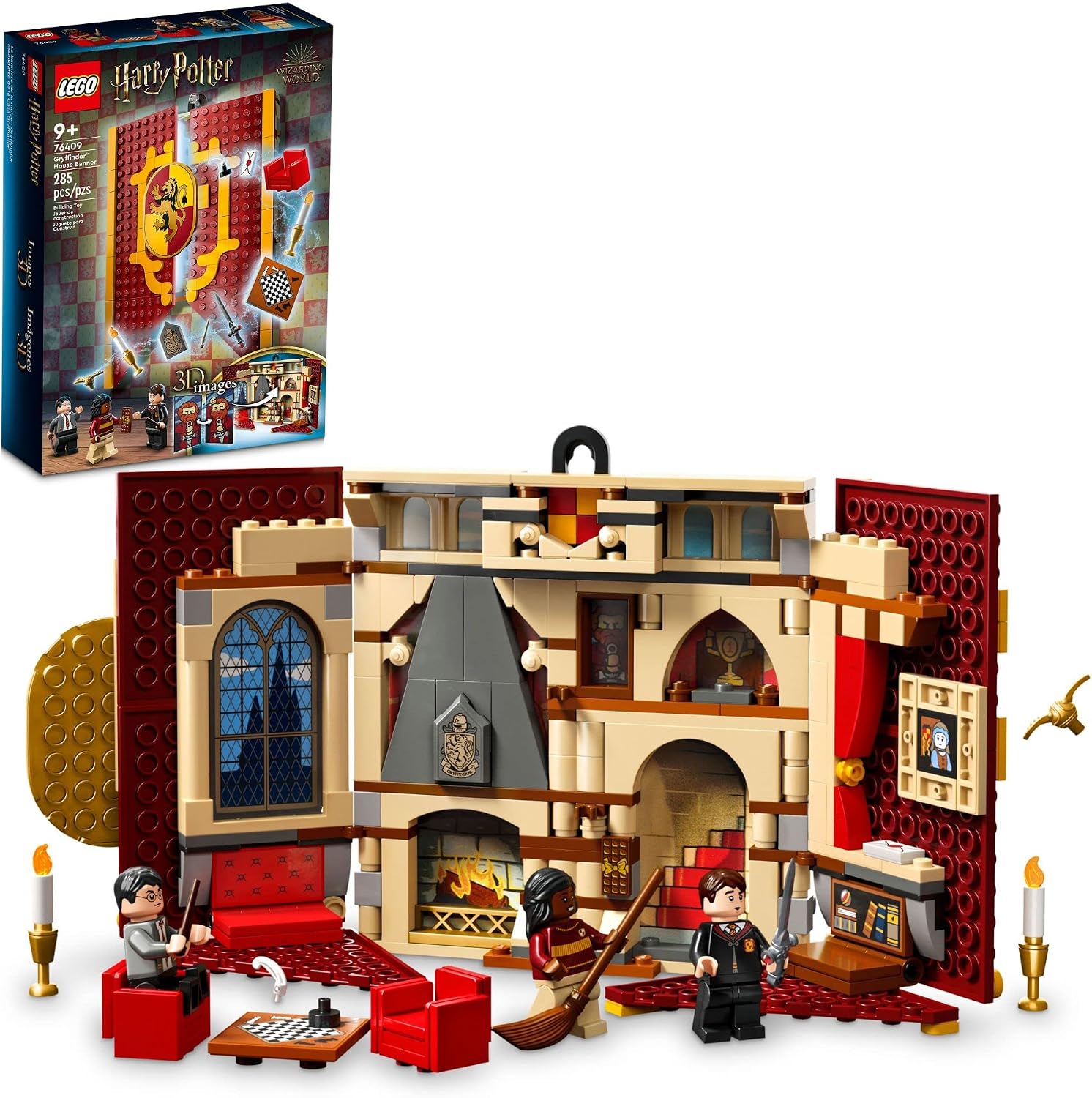 Lego Harry Potter Gryffindor House Banner Set 76409 With LEGO Building Elements, Hogwarts Castle Common Room Toy or Wall Display, Fold Up Travel Toy, Collectible with 3 Minifigures For 9+ Years