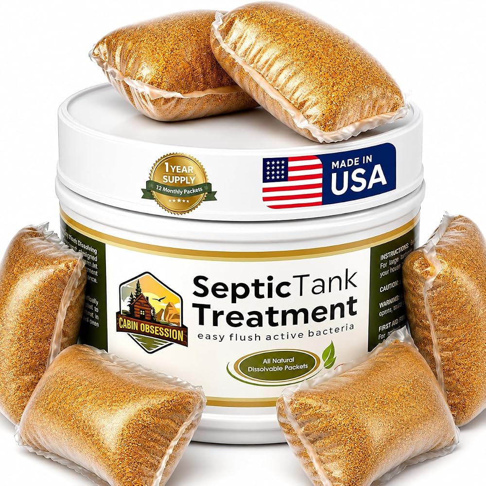 Septic Tank Treatment - 1 Year Supply of Septic Safe Dissolvable Easy Flush Live Bacteria Packets (12 Count) - Best Way to Prevent Expensive Sewage Backups - Made in USA