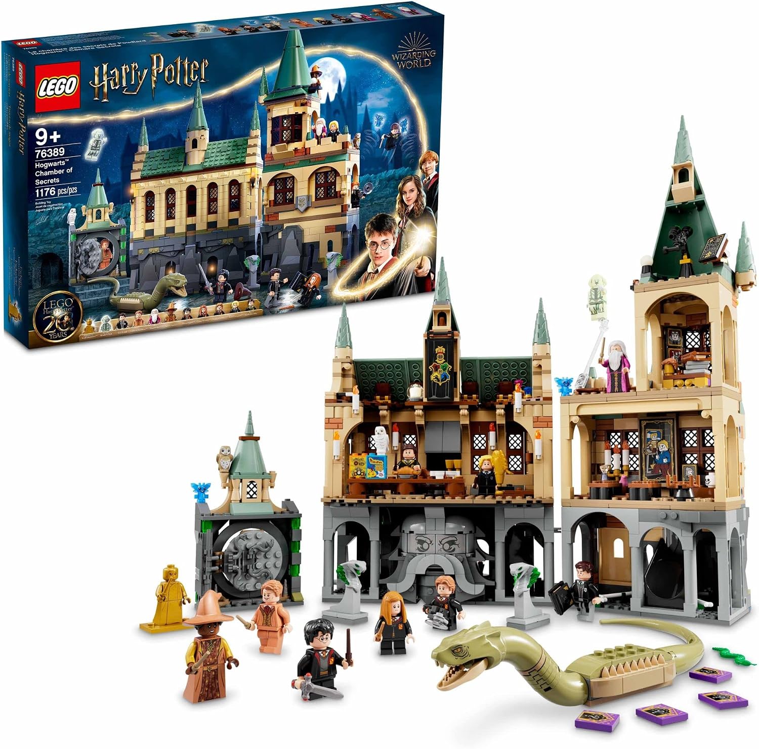 LEGO Harry Potter Hogwarts Chamber of Secrets 76389 Castle Toy with The Great Hall, 20th Anniversary Model Set with Collectible Golden Voldemort Minifigure and Glow-in-the-Dark Nearly Headless Nick