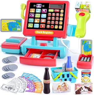 PLAY Kids Cash Register Toy for Pretend Play with Real Calculator (Red)