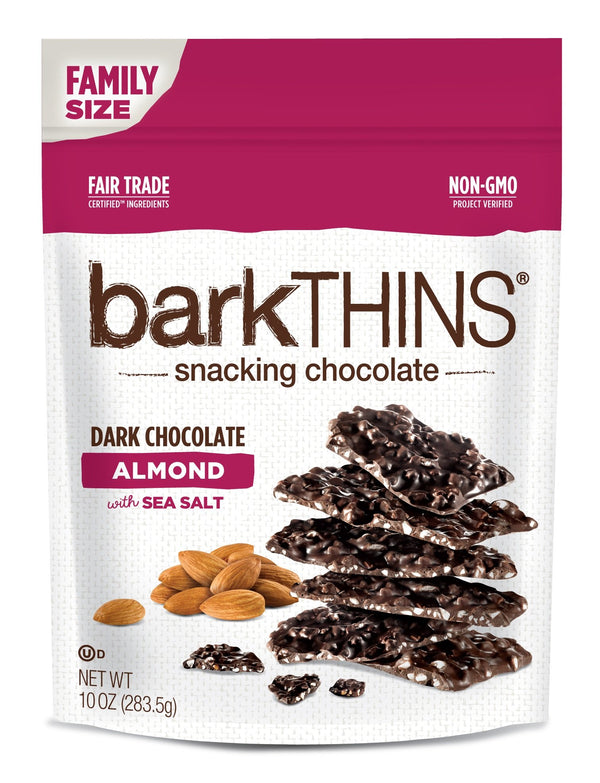 barkTHINS Snacking Dark Chocolate, Almond with Sea Salt, 10 Ounce (Pack of 9)