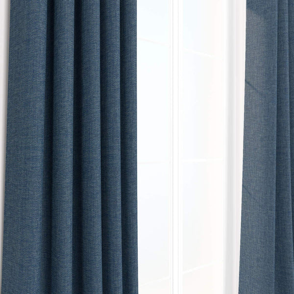 Indigo2ashNY 96" Room Darkening Curtains - Blue Sapphire/Light Blue - Louvre Burlap Linen Weave Chambray Curtain, Drapery Panel & Window Treatment (96" L x 52" W Grommet)