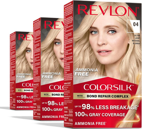 Revlon ColorSilk Bond Repair Hair Color, 04 Ultra Light Natural Blonde, 3pk