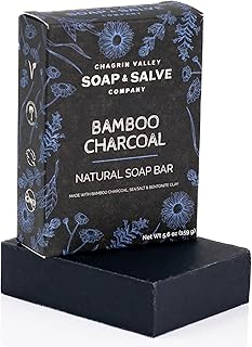 Chagrin Valley Natural Soap Bar - Bamboo Charcoal Soap for Men and Women - Handmade, Unscented, Exfoliating and Cleansing Large 5.6 oz Bar With Tea Tree Oil
