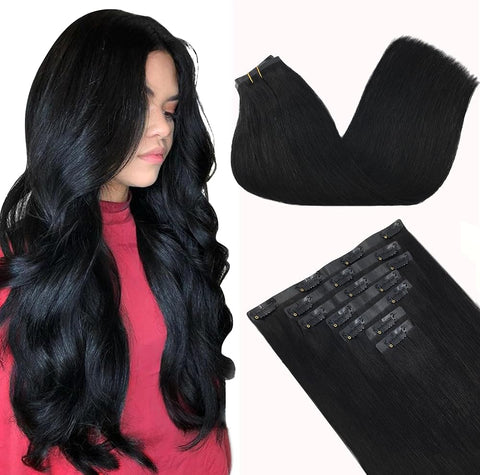 GOO GOO Clip in Hair Extensions Real Human Hair, Remy Human Hair Extensions Clip ins for Women, Natural Human Hair, 22inch 150g 7Pcs, 16/22 Light Blonde Highlighted Golden Blonde
