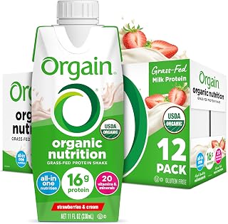 Orgain Organic Grass Fed Dairy 16g Protein Shake, Strawberry, 11oz, 12pk