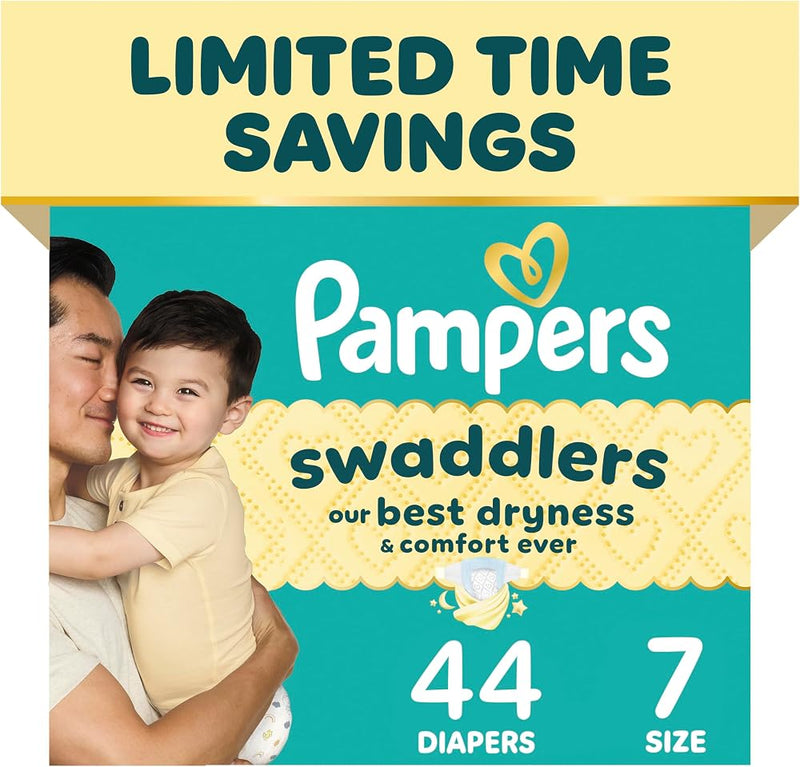 Pampers Swaddlers Diapers, Size 7 (26-50 lbs), Fragrance Free, Hypoallergenic, Absorbent, Pediatrician Recommended - Perfume - Beauty