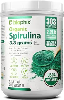 biophix Organic Spirulina Powder, 2.2 Lbs 100% Pure Spirulina Blue Green Algae Powder, Vegan, Non-Irradiated, USDA Certified, Best Protein Superfood