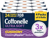 Cottonelle Ultra Soft Toilet Paper, 24 Family Mega Rolls=108 Regular Rolls