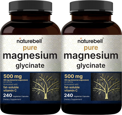 NatureBell Pure Magnesium Glycinate 500mg Per Serving, 2 Pack, 480 Capsules