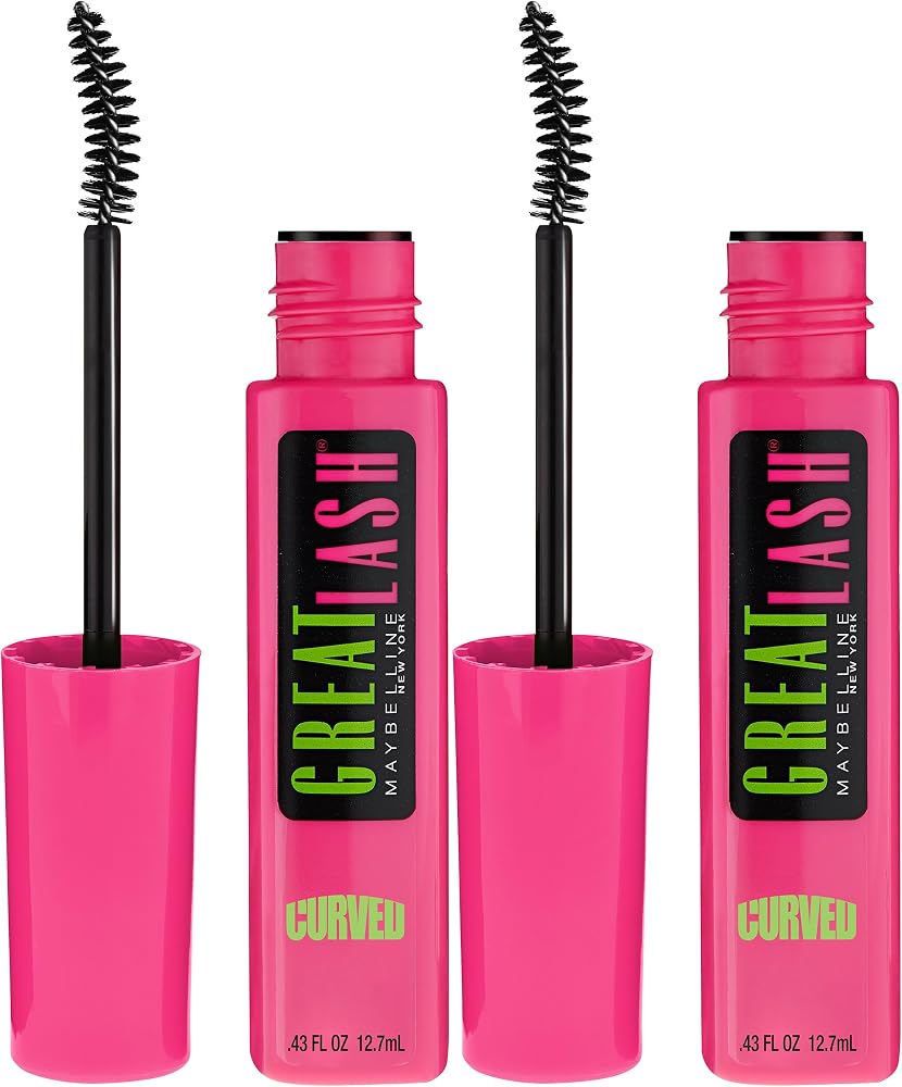 Maybelline New York Great Lash Curved Brush Washable Mascara Makeup, Very Black, 2 Count
