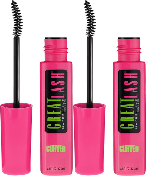 Maybelline New York Great Lash Curved Brush Washable Mascara Makeup, Very Black, 2 Count