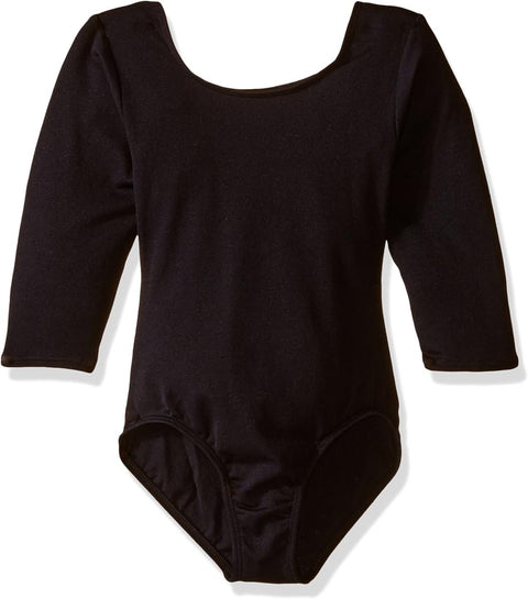 Jacques Moret Big Girls' Dance 3/4 Sleeve Basic Leotard, Black Nylon, Large