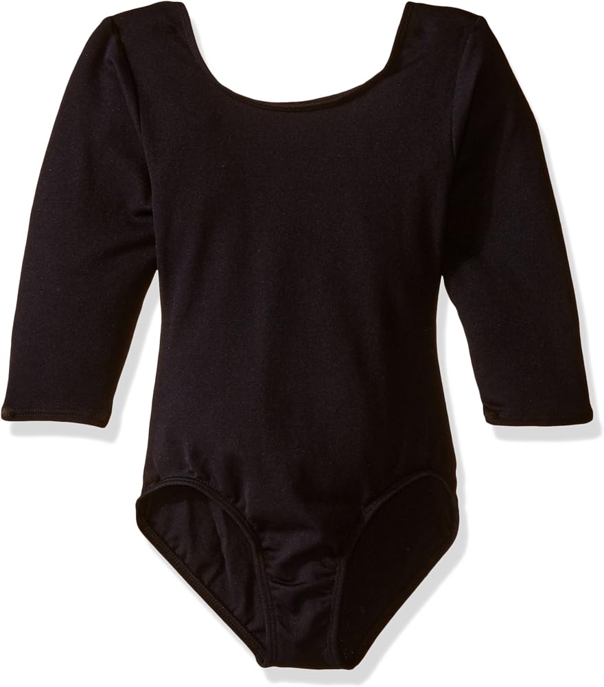 Jacques Moret Big Girls' Dance 3/4 Sleeve Basic Leotard, Black Nylon, Medium
