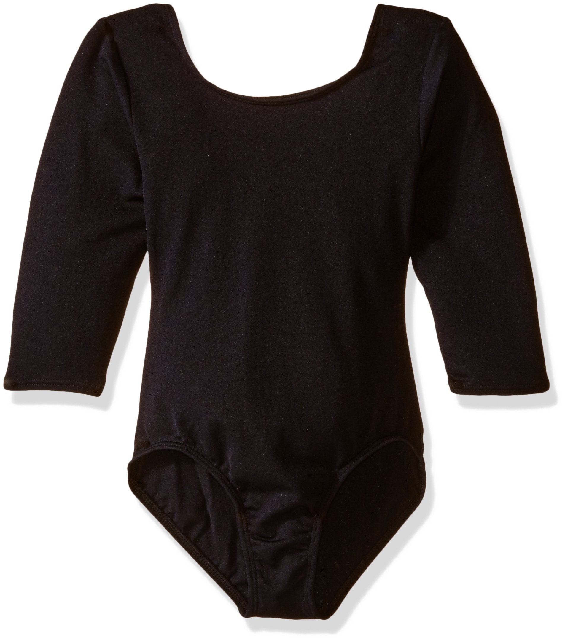Jacques Moret Big Girls' Dance 3/4 Sleeve Basic Leotard, Black Nylon, Large - Personal Care