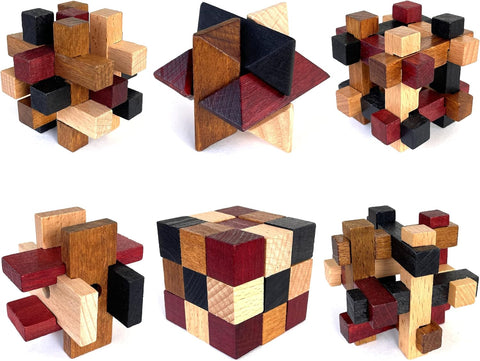 Wooden Brain Teaser Puzzles 6 Pack - 3D Brain Teasers for Adults & Kids - Educational and Fun Gift Ideas - Mind Puzzles
