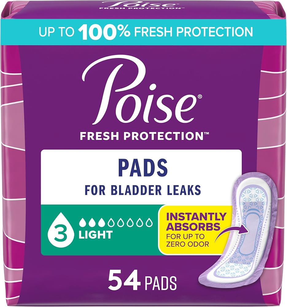 Poise Incontinence & Postpartum Pads for Bladder Leaks, 3 Drop Light Absorbency, Regular Length, 54 Count, Packaging May Vary - Personal Care