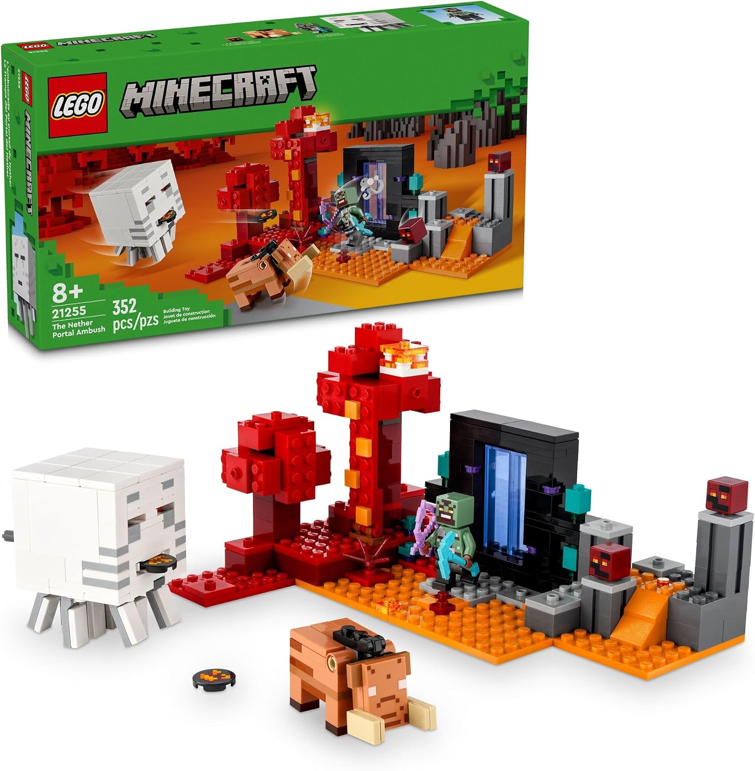 LEGO Minecraft The Nether Portal Ambush Adventure Set, Building Toy for Kids with Action Figures and Battle Scenes, Minecraft Toy for Boys, Girls and Gamers Ages 8 and Up, 21255