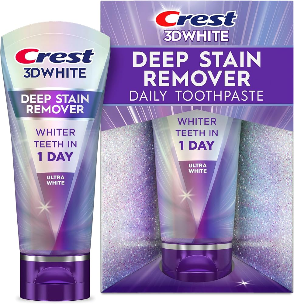 Crest 3DWhite Deep Stain Remover Ultra White Toothpaste, 2.1 oz (Pack of 1), Whiter Teeth in 1 Day, Enamel Safe Fluoride Toothpaste for Fast Stain Removal and Prevention
