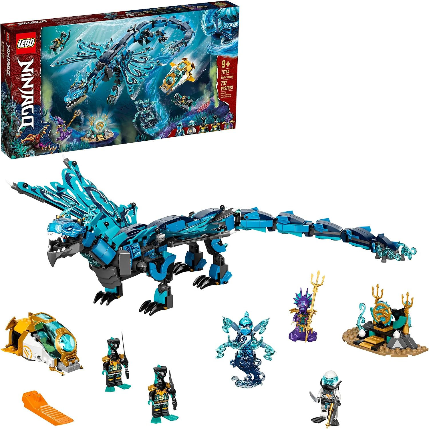 LEGO NINJAGO Water Dragon Toy, 71754 Building Set with 5 Minifigures and Weapons, Ninja Gifts for 9 Plus Years Old Kids, Boys & Girls