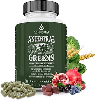 Ancestral Supplements Organic Greens Capsules with Beef Organs, 180 Ct
