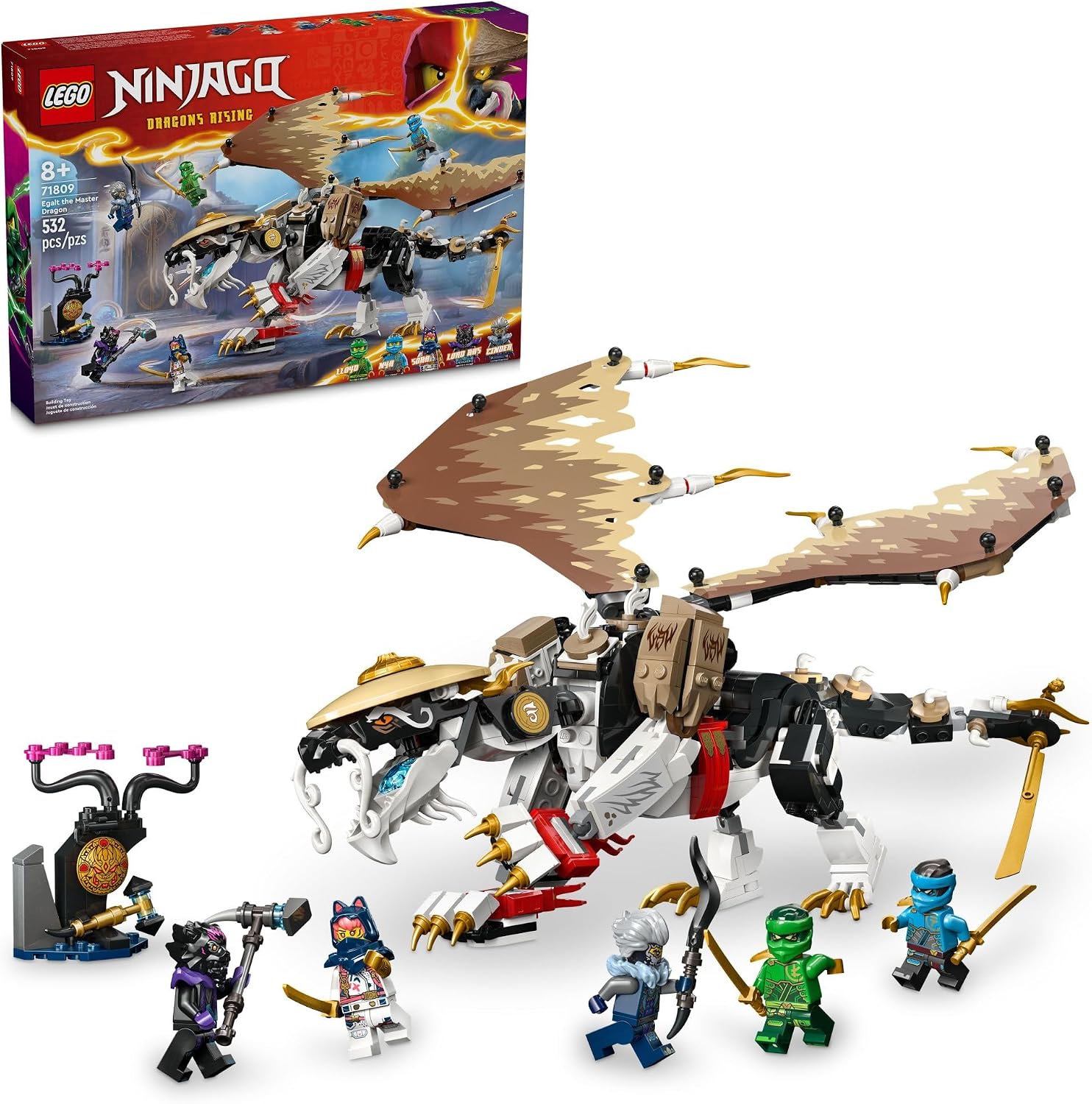 LEGO NINJAGO Egalt the Master Dragon Action Figure, Hero Toy Battle Set with 5 Ninja Minifigures for Group or Independent Play, Dragon Toy Gift Idea for Boys and Girls Ages 8 and Up, 71809