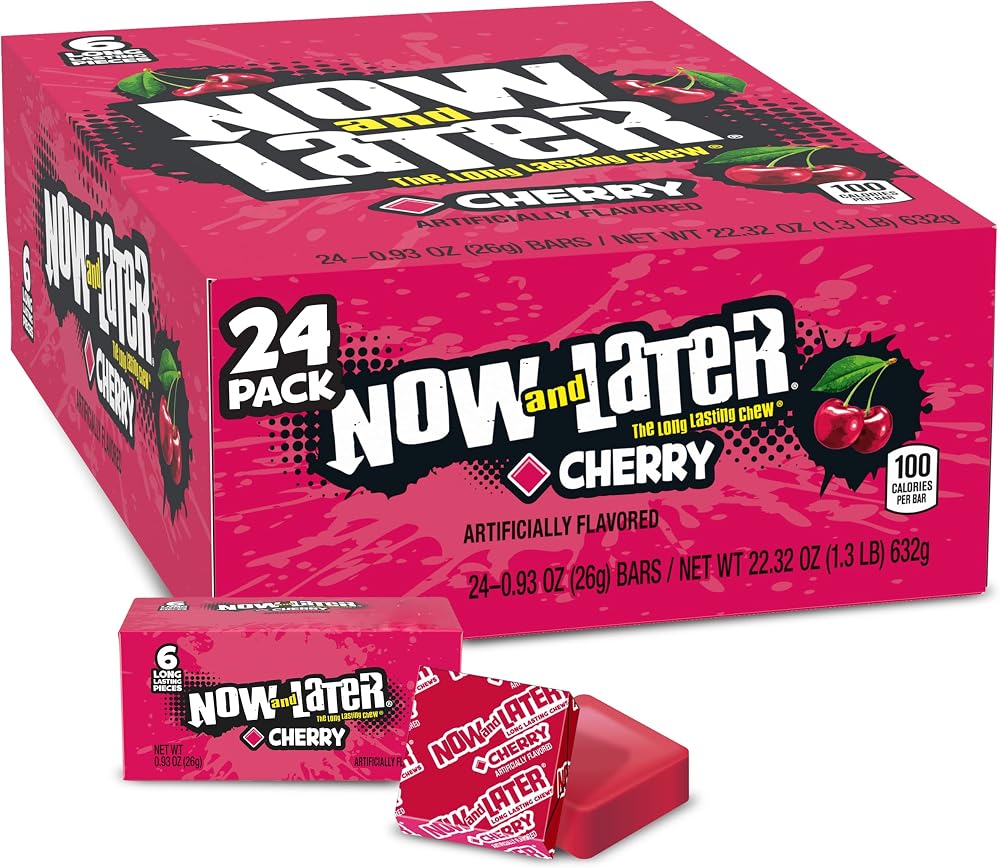 Now & Later Candy, Cherry Flavor, 0.93 Ounce Bars (Pack of 24)