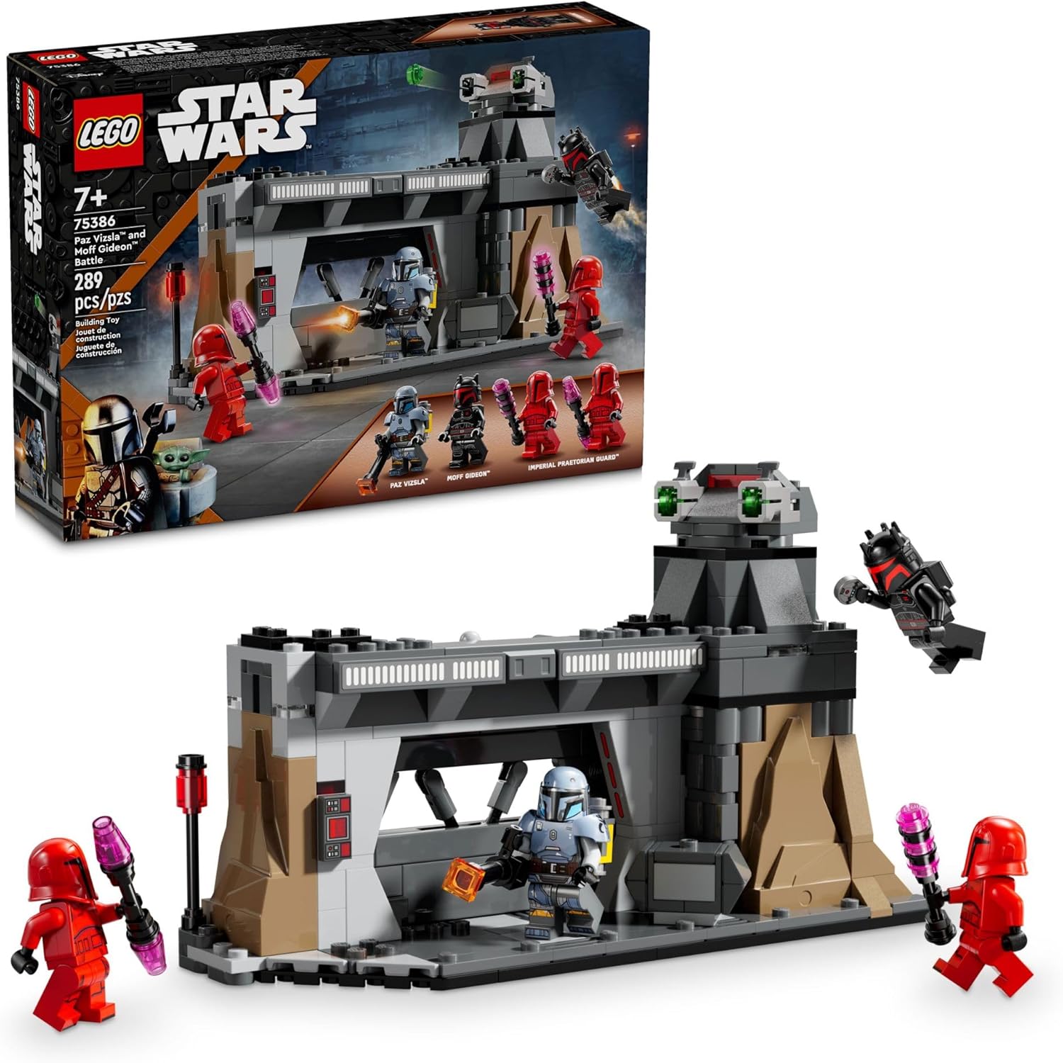 LEGO Star Wars: The Mandalorian Paz Vizsla and Moff Gideon Battle, Fun Building Set for Kids, Collectible Star Wars Toy with 4 Minifigures, Birthday Gift for 7 Year Old Boys and Girls, 75386