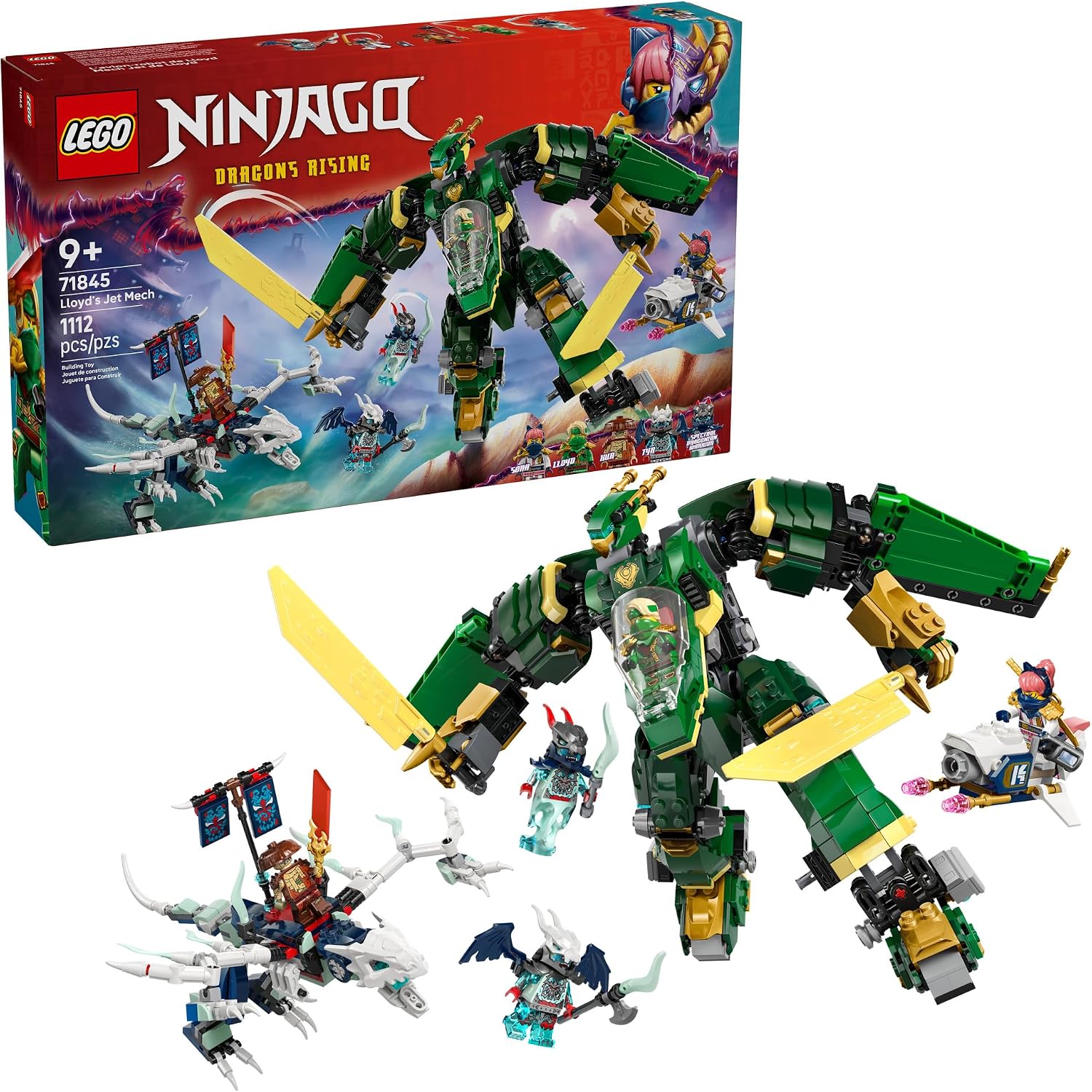 LEGO NINJAGO Lloyd's Jet Mech Building Toy - Model Building Kit for Boys & Girls, Ages 9+ - Transforming Playset for Kids W/ 5 Ninja Toy Minifigures - Dragons Rising Gift Idea for Birthdays - 71845