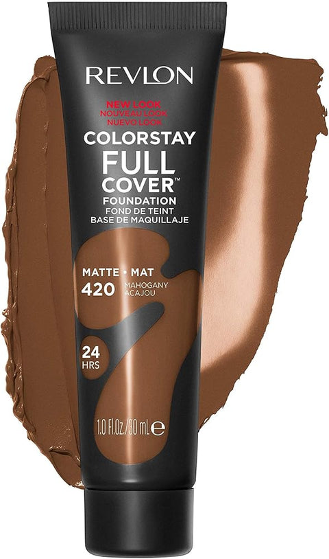 Revlon ColorStay Full Cover Longwear Matte Foundation, Heat & Sweat Resistant Lightweight Face Makeup, Mahogany (420), 1.0 oz