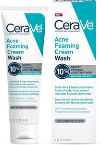 Cerave Acne Foaming Cream Wash, 10% Benzoyl Peroxide Facial Cleanser, 5oz - Personal Care