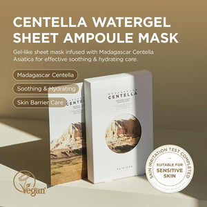 Skin1004 Madagascar Centella Watergel Sheet Ampoule Mask, 5ea, Korean Face Mask with Centella Asiatica, Hydrating Face Mask Sheet infused with Centella Ampoule for Deep Hydration, Korean Skin Care