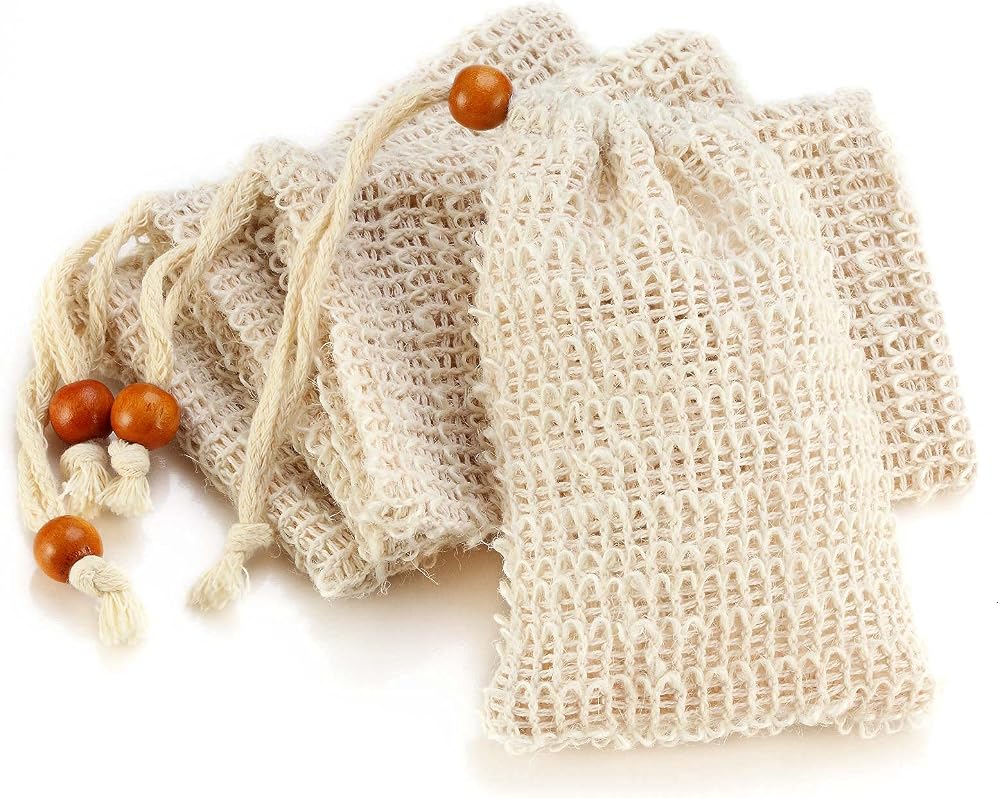 Soap Bag, Natural Sisal Soap Saver Bag Pouch Mesh Net Waste Plastic-free Exfoliating Foaming and Drying Soap Holder for Shower