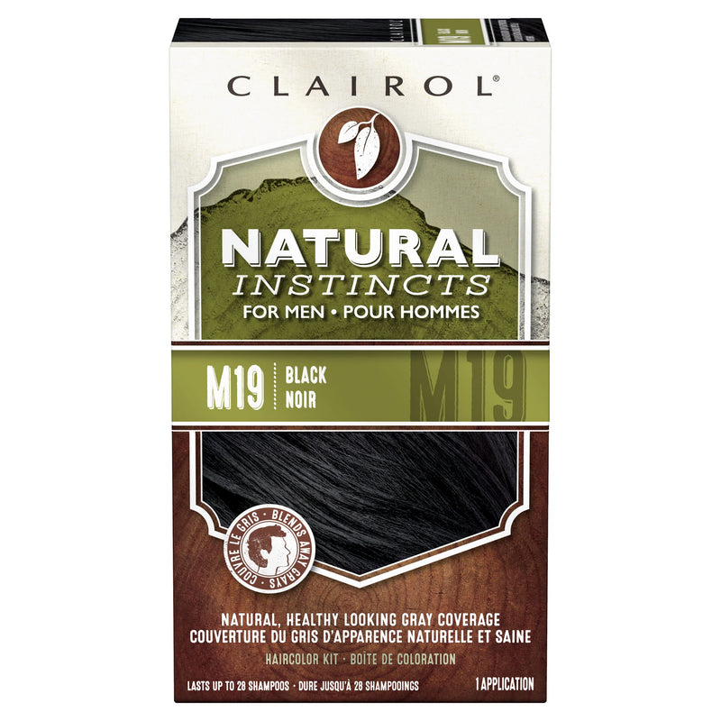 Clairol Natural Instincts Semi-Permanent Hair Dye for Men, M19 Black, Pack of 1