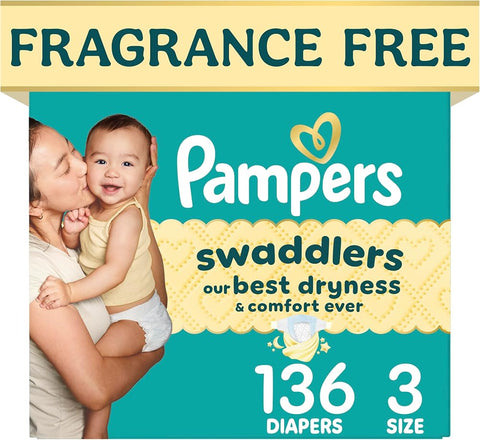 Pampers Swaddlers Diapers, Size 3 (13-26 lbs), , Fragrance Free, Hypoallergenic, Absorbent, Pediatrician Recommended, Skin Safe - Perfume - Beauty