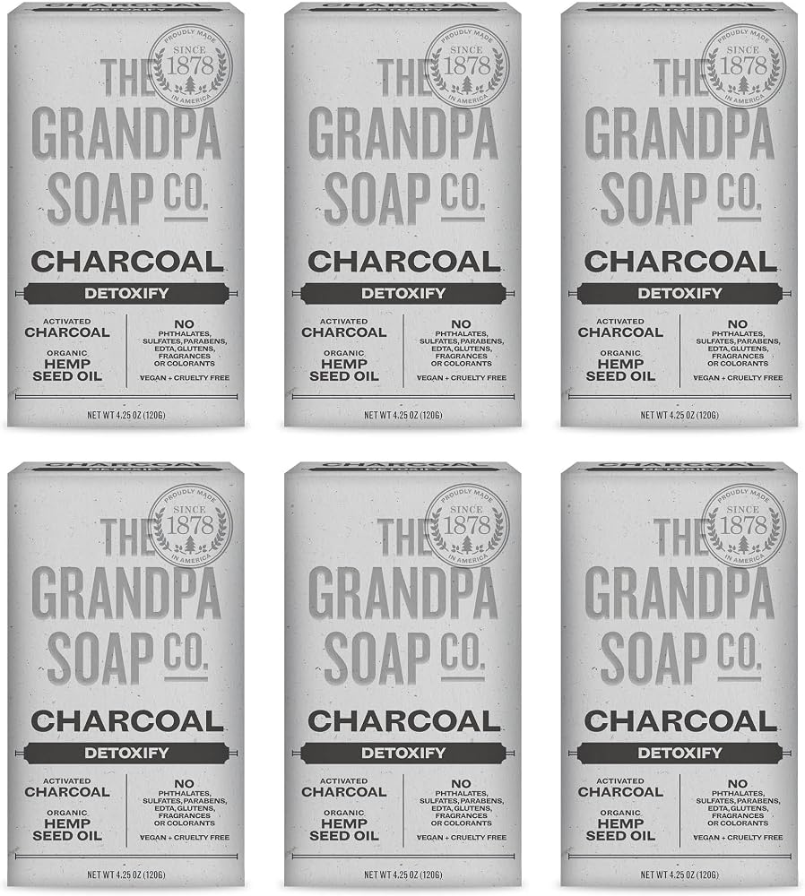 Grandpa'S The Soap Company Charcoal Bar Soap - With Activated Charcoal Hemp Seed and Mint Oil, Detoxifies, Draws Out Dirt and Toxins, Clear Congested Pores, Vegan, 4.25 Oz
