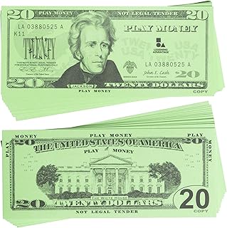 Learning Advantage Twenty Dollar Play Bills, Set of 100 Paper Bills