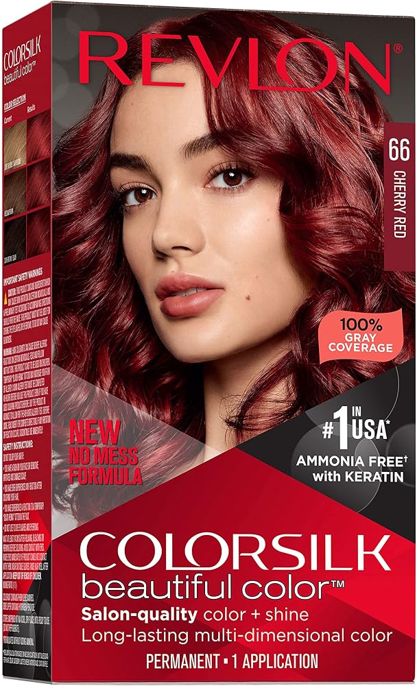 Revlon Colorsilk Beautiful Color Permanent Hair Color, Long-Lasting High-Definition Color, Shine & Silky Softness with 100% Gray Coverage, Ammonia Free, 066 Cherry Red, 1 Pack