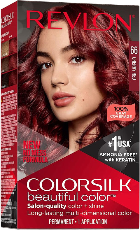 Revlon Colorsilk Beautiful Color Permanent Hair Color, Long-Lasting High-Definition Color, Shine & Silky Softness with 100% Gray Coverage, Ammonia Free, 066 Cherry Red, 1 Pack