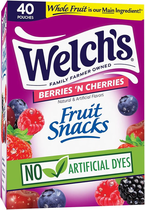 Welch'S Fruit Snacks, Berries 'N Cherries, Kids Snacks, 0.8 oz, 40 Ct - Personal Care