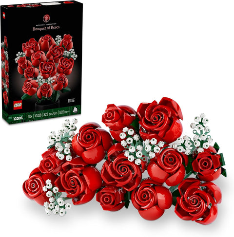 LEGO Botanicals Bouquet of Roses Artificial Flowers - Fake Red Roses Building Set for Adults, Ages 18+ - Gifts for Birthdays for Her - Home Decor for Table Display - 10328