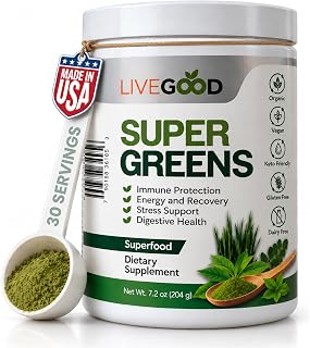 LiveGood Organic Super Greens Powder, Daily Greens Superfood, 30 Servings