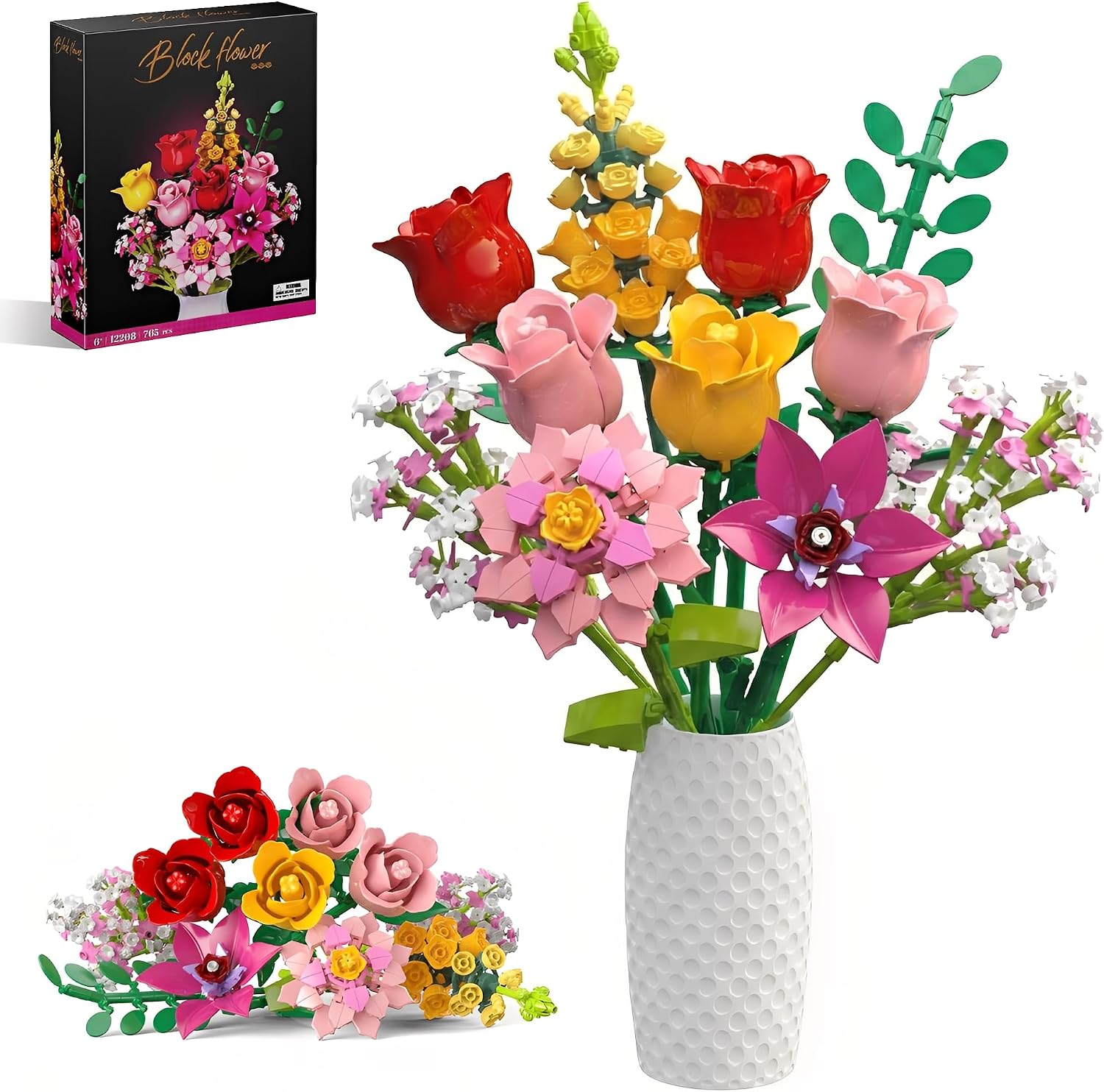 Flowers Bouquet Building Set, 765PCS Wildflower Botanical Collection Kit, Artificial Plant Floral Toy for Adults Women Kids Girls, Home Office Decor Gift for Christmas, Valentine's Day, Mother's Day