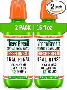 TheraBreath Fresh Breath Mouthwash, Mild Mint Flavor, Alcohol-Free, 16 Fl Oz (2-Pack)